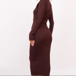 Chocolate Turtle Neck Knitted Bodycon Maxi Dress