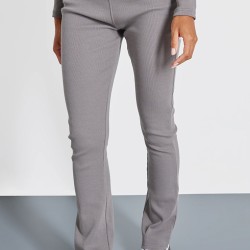 Charcoal Rib Fold Over Waist Flared Pants