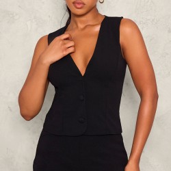 Black Soft Tailored Button Up Vest