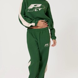 PRETTYLITTLETHING Forest Green Embroidered Contrast Straight Leg Sweatpants