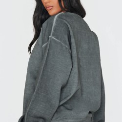 PRETTYLITTLETHING Washed Charcoal Premium Oversized Sweatshirt