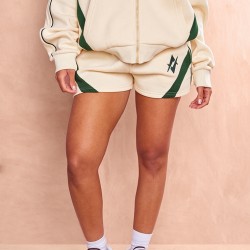 Cream Embroidered Graphic Contrast Runner Shorts
