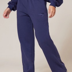PRETTYLITTLETHING Navy Wide Leg Embroidered Sweatpants